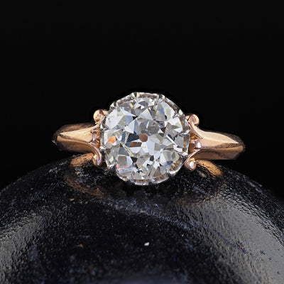 Antique Edwardian 18K Rose Gold Platinum Old Mine Diamond Engagement Ring - GIA