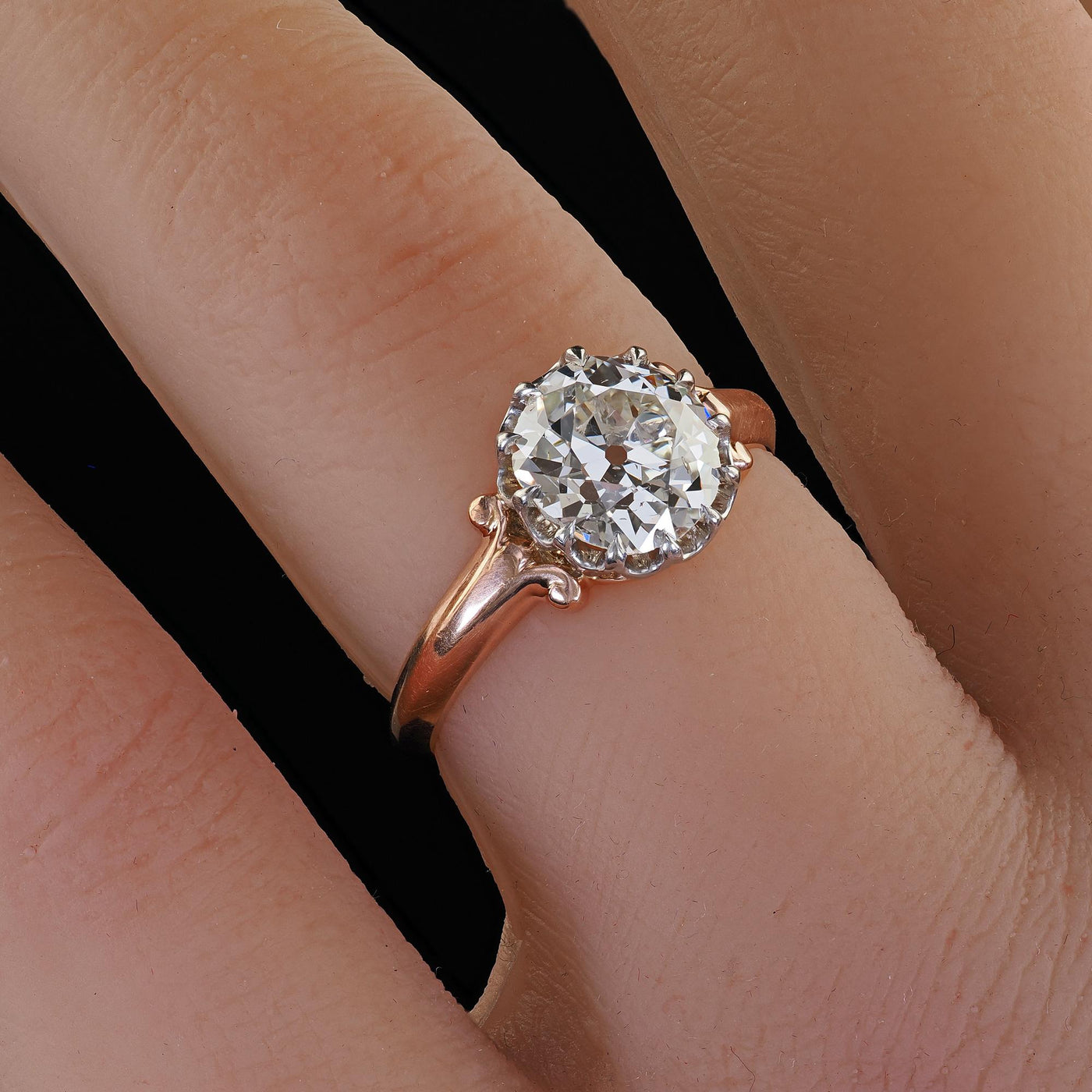 Antique Edwardian 18K Rose Gold Platinum Old Mine Diamond Engagement Ring - GIA
