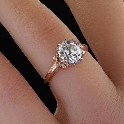 Antique Edwardian 18K Rose Gold Platinum Old Mine Diamond Engagement Ring - GIA