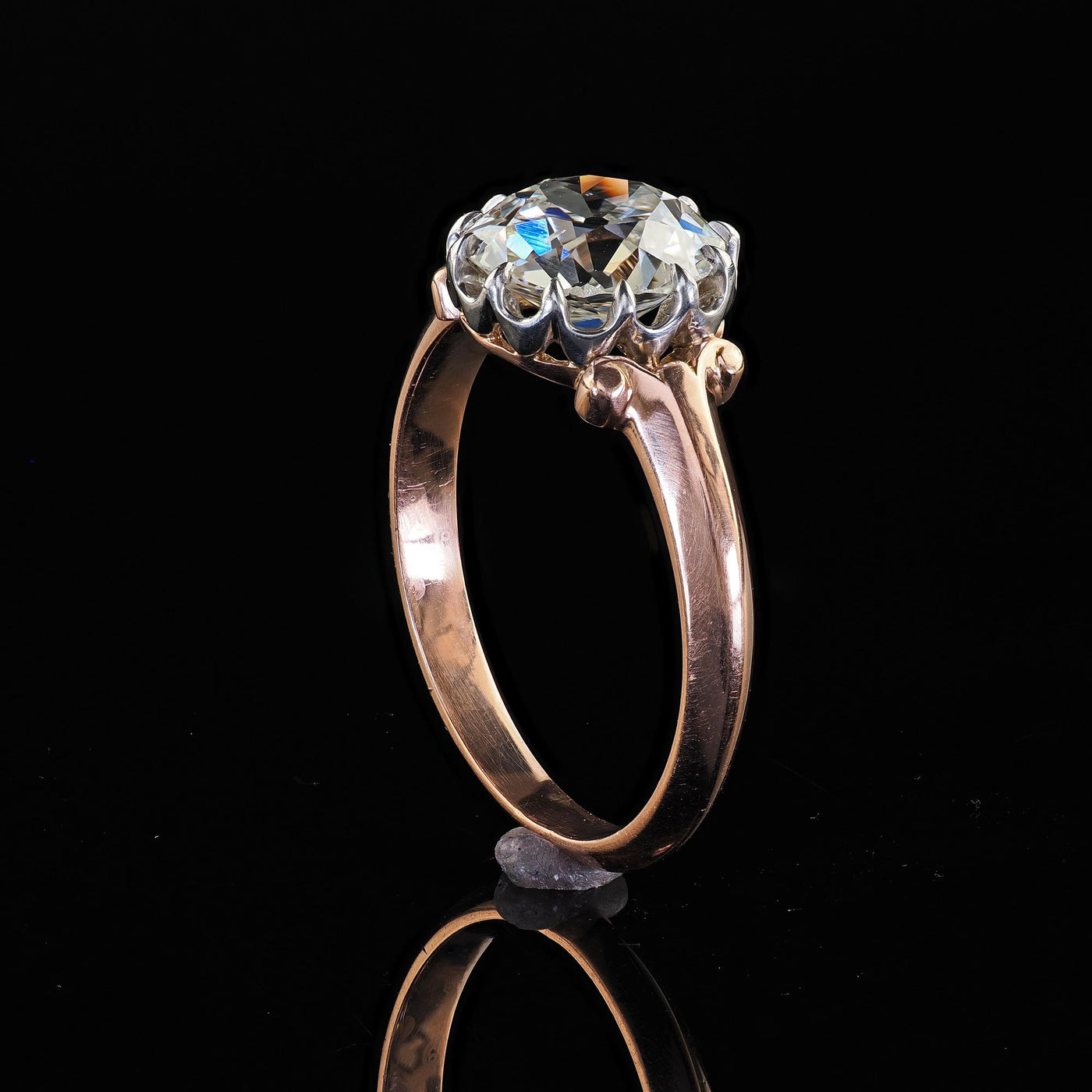 Antique Edwardian 18K Rose Gold Platinum Old Mine Diamond Engagement Ring - GIA