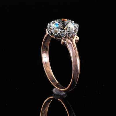Antique Edwardian 18K Rose Gold Platinum Old Mine Diamond Engagement Ring - GIA