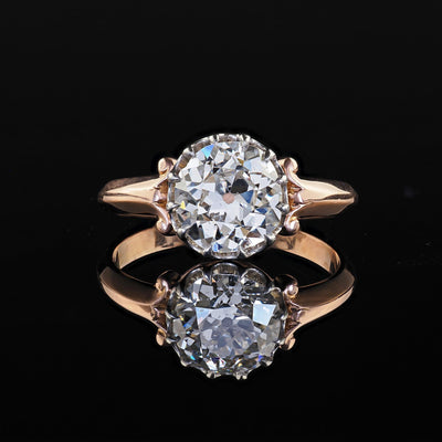 Antique Edwardian 18K Rose Gold Platinum Old Mine Diamond Engagement Ring - GIA
