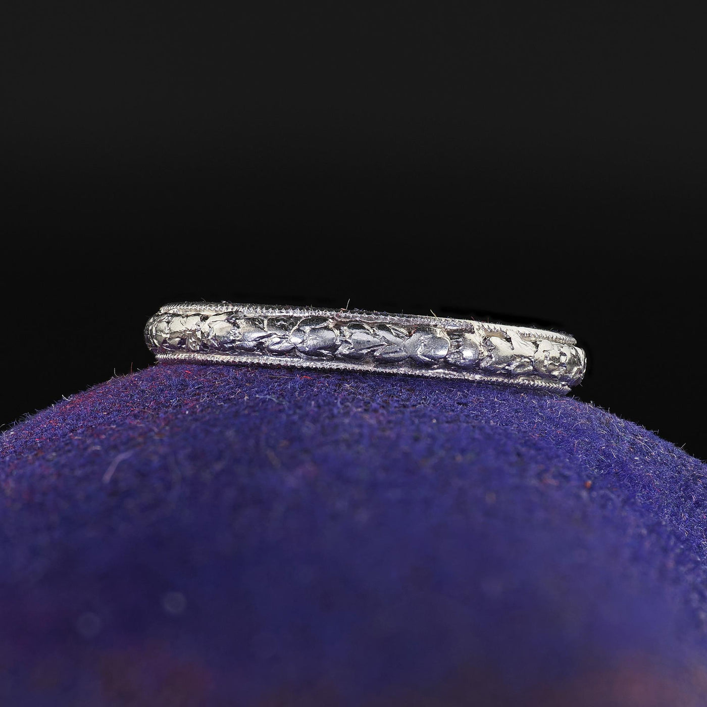 Antique Art Deco Platinum Blossom Engraved Wedding Band - Size 6 1/4