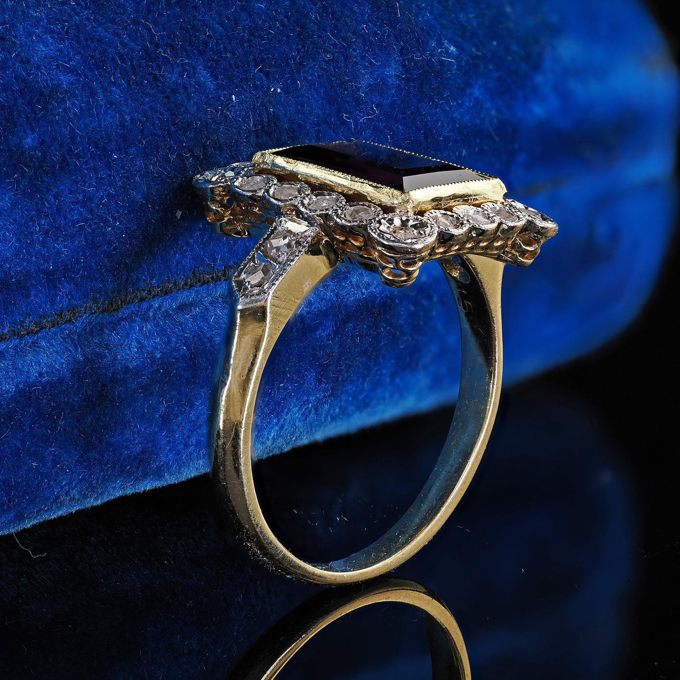 Antique French Edwardian 18K Yellow Gold Rose Cut Diamond Garnet Engagement Ring