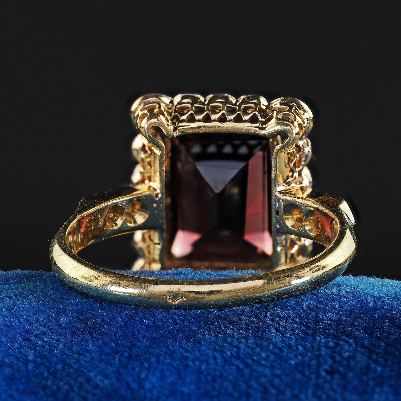 Antique French Edwardian 18K Yellow Gold Rose Cut Diamond Garnet Engagement Ring