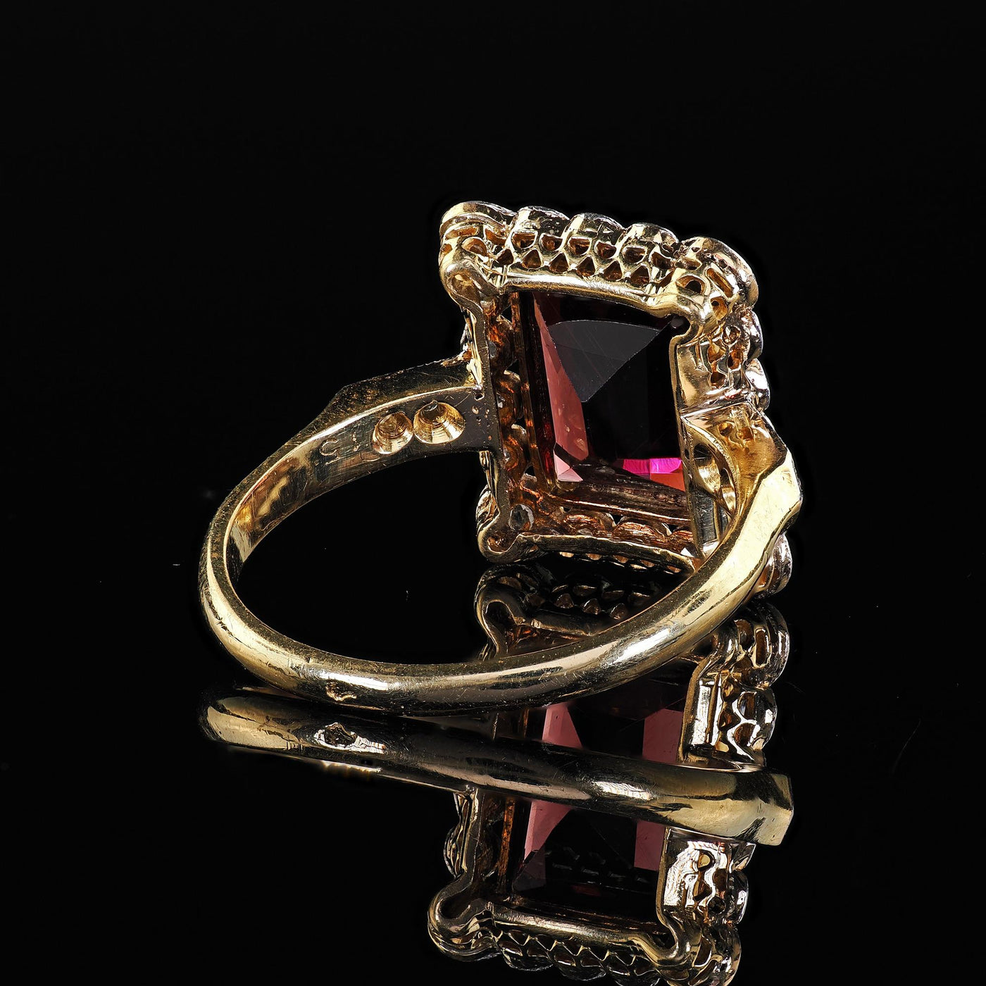 Antique French Edwardian 18K Yellow Gold Rose Cut Diamond Garnet Engagement Ring