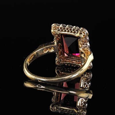 Antique French Edwardian 18K Yellow Gold Rose Cut Diamond Garnet Engagement Ring
