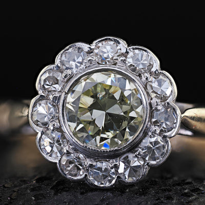 Antique Edwardian 14K Gold and Platinum Old European Diamond Engagement Ring