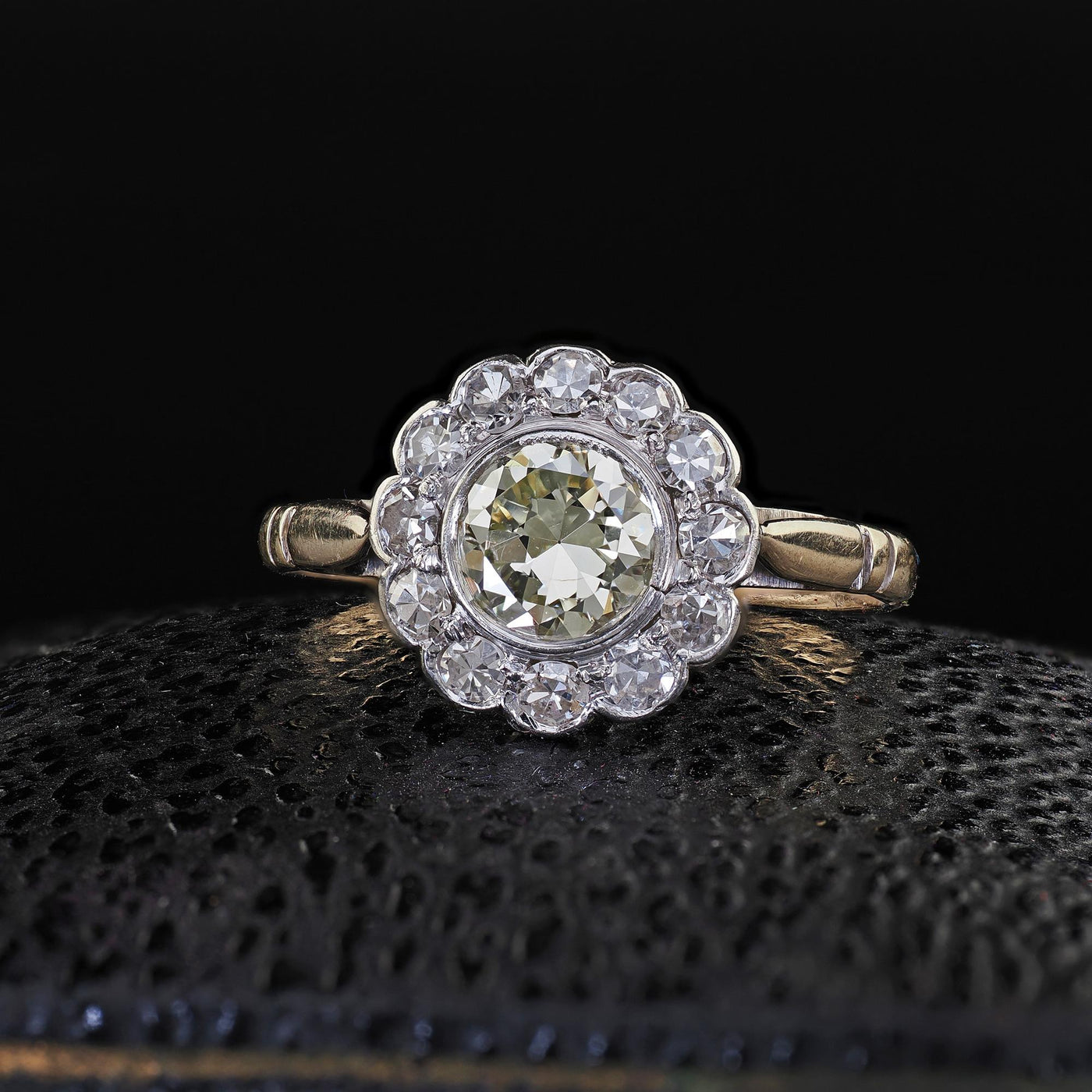 Antique Edwardian 14K Gold and Platinum Old European Diamond Engagement Ring