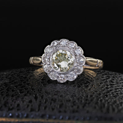 Antique Edwardian 14K Gold and Platinum Old European Diamond Engagement Ring