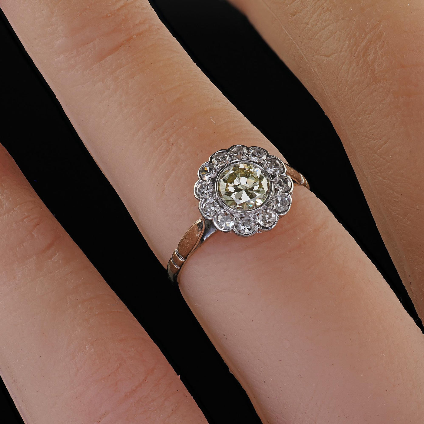 Antique Edwardian 14K Gold and Platinum Old European Diamond Engagement Ring