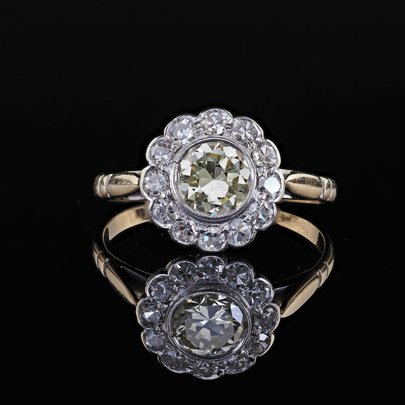 Antique Edwardian 14K Gold and Platinum Old European Diamond Engagement Ring