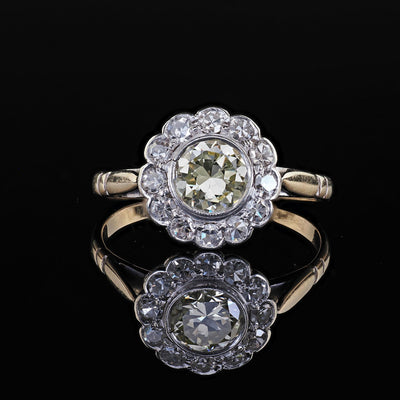 Antique Edwardian 14K Gold and Platinum Old European Diamond Engagement Ring