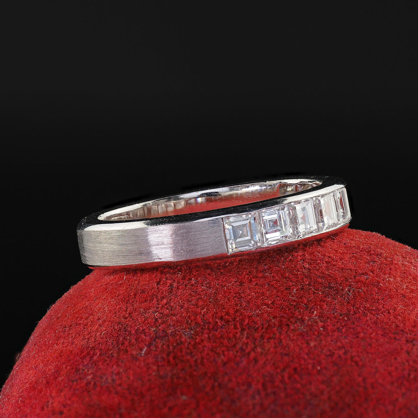 Vintage Estate 18K White Gold Carre Cut Diamond Half Wedding Band - Size 7 3/4
