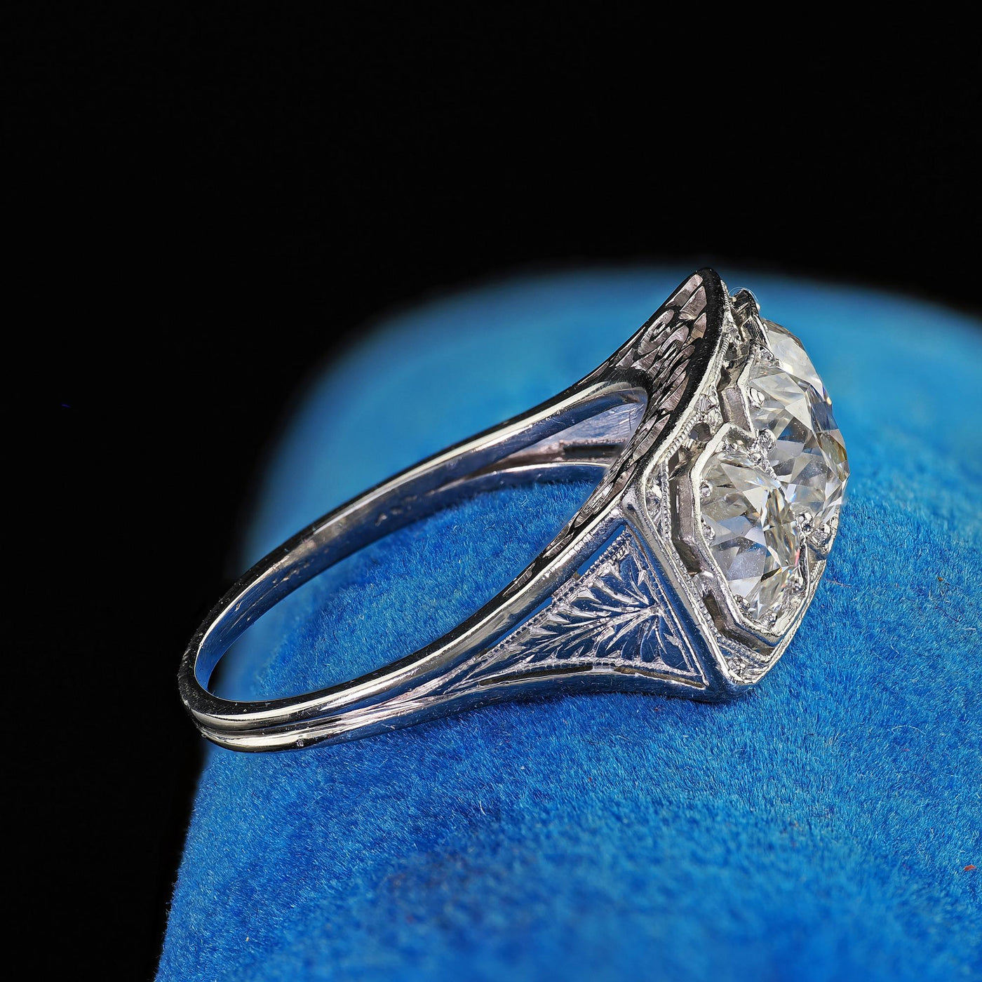 Antique Art Deco Jung & Klitz Platinum Old Mine Cut Diamond Three Stone Ring