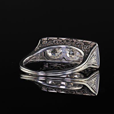 Antique Art Deco Jung & Klitz Platinum Old Mine Cut Diamond Three Stone Ring