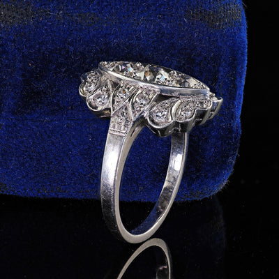 Antique Art Deco Platinum Old European Cut Diamond Filigree Shield Ring
