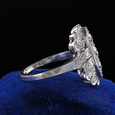 Antique Art Deco Platinum Old European Cut Diamond Filigree Shield Ring