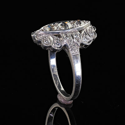 Antique Art Deco Platinum Old European Cut Diamond Filigree Shield Ring