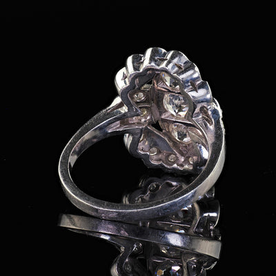 Antique Art Deco Platinum Old European Cut Diamond Filigree Shield Ring