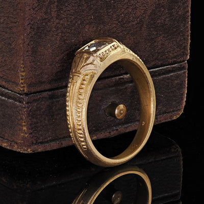 Victorian Revival French 18K Green Gold French Cut Diamond Engagement Ring
