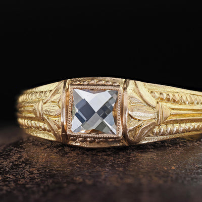 Victorian Revival French 18K Green Gold French Cut Diamond Engagement Ring