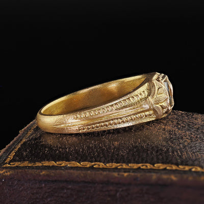 Victorian Revival French 18K Green Gold French Cut Diamond Engagement Ring