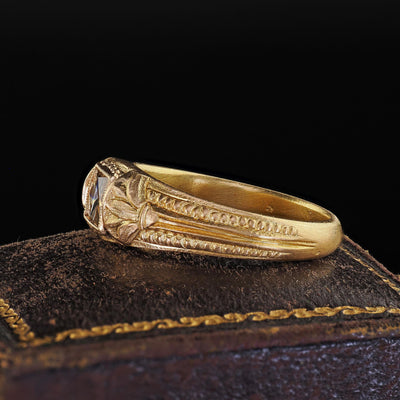 Victorian Revival French 18K Green Gold French Cut Diamond Engagement Ring