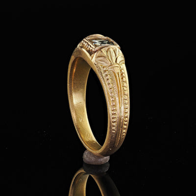 Victorian Revival French 18K Green Gold French Cut Diamond Engagement Ring