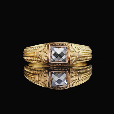 Victorian Revival French 18K Green Gold French Cut Diamond Engagement Ring