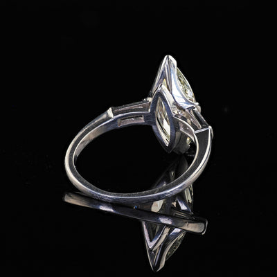 Retro Estate Platinum Old Cut Marquise Diamond Scalloped Engagement Ring - GIA