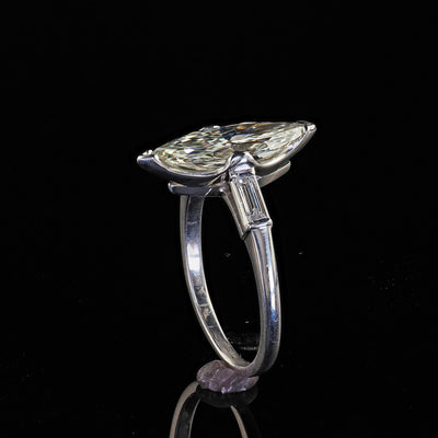 Retro Estate Platinum Old Cut Marquise Diamond Scalloped Engagement Ring - GIA