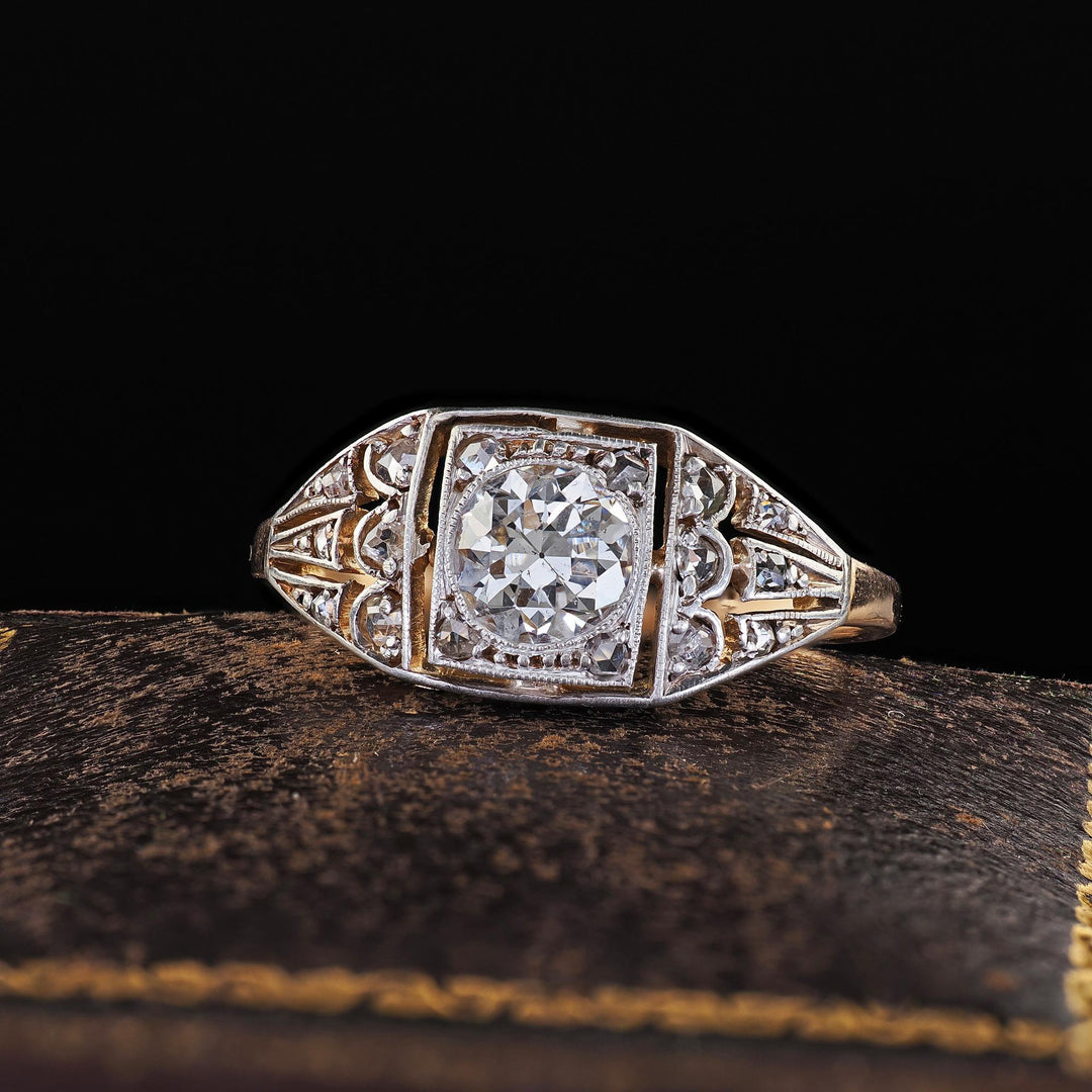 Antique Victorian 14K Gold and Silver Top Old Cut Diamond