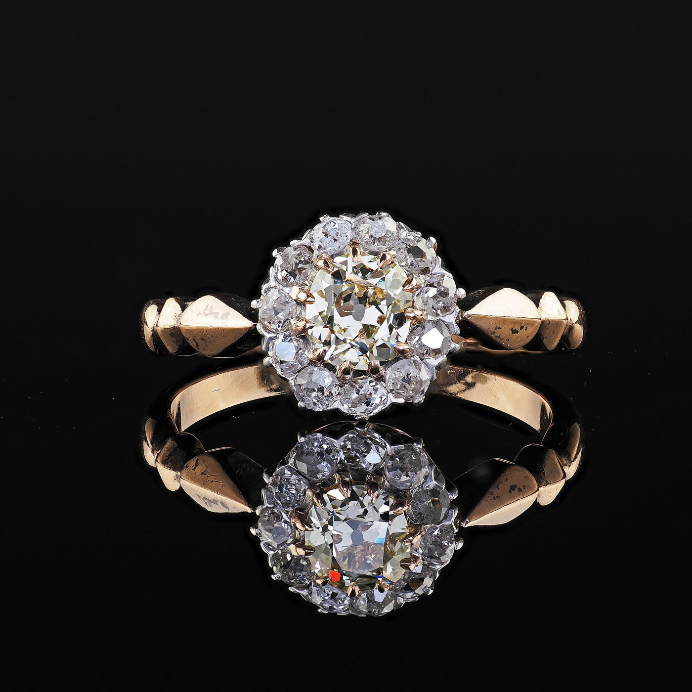 Antique Victorian 14K Gold and Silver Top Old Mine Diamond Engagement Ring - GIA
