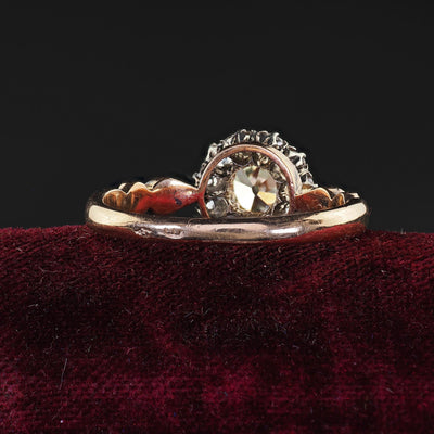 Antique Victorian 14K Gold and Silver Top Old Mine Diamond Engagement Ring - GIA