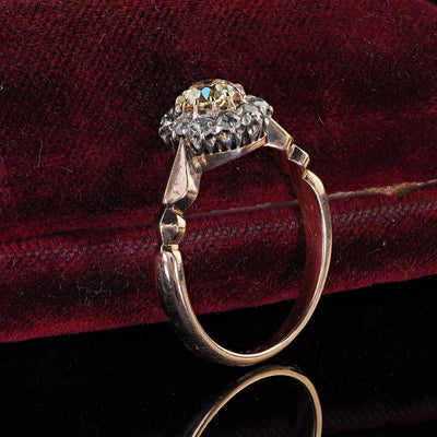 Antique Victorian 14K Gold and Silver Top Old Mine Diamond Engagement Ring - GIA