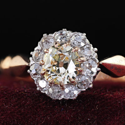 Antique Victorian 14K Gold and Silver Top Old Mine Diamond Engagement Ring - GIA