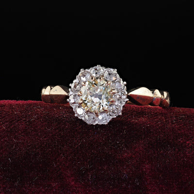 Antique Victorian 14K Gold and Silver Top Old Mine Diamond Engagement Ring - GIA