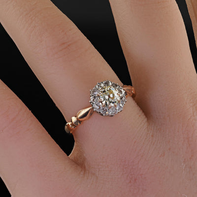Antique Victorian 14K Gold and Silver Top Old Mine Diamond Engagement Ring - GIA