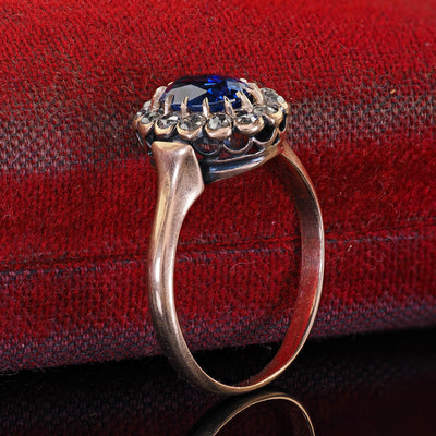 Antique Victorian 18K Rose Gold Sapphire and Diamond Engagement Ring - GIA