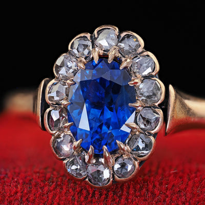 Antique Victorian 18K Rose Gold Sapphire and Diamond Engagement Ring - GIA