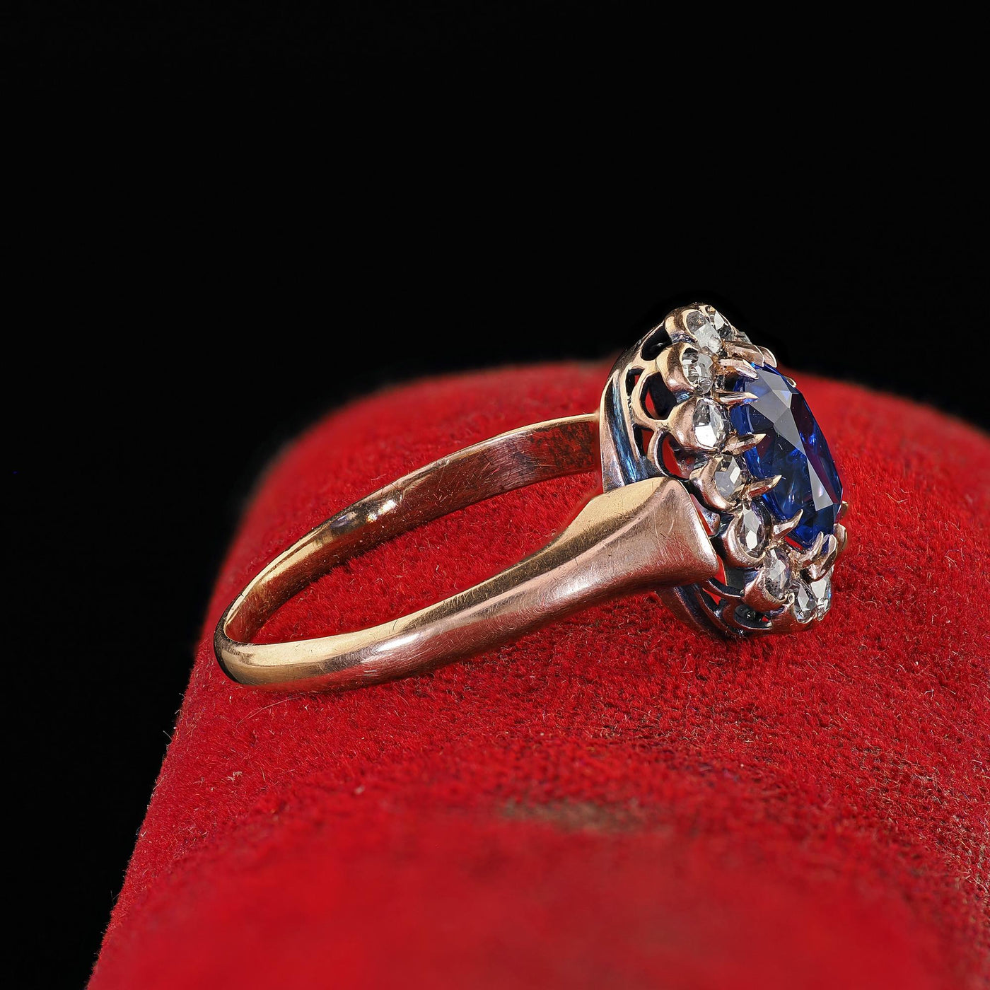 Antique Victorian 18K Rose Gold Sapphire and Diamond Engagement Ring - GIA
