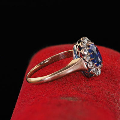 Antique Victorian 18K Rose Gold Sapphire and Diamond Engagement Ring - GIA