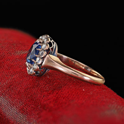 Antique Victorian 18K Rose Gold Sapphire and Diamond Engagement Ring - GIA
