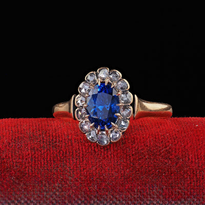 Antique Victorian 18K Rose Gold Sapphire and Diamond Engagement Ring - GIA
