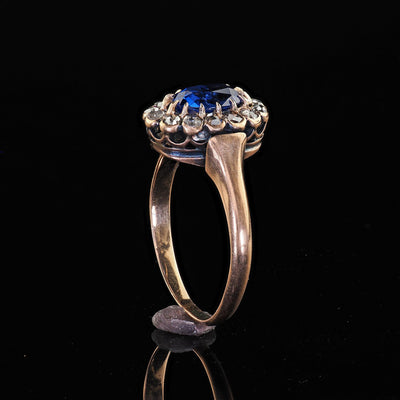 Antique Victorian 18K Rose Gold Sapphire and Diamond Engagement Ring - GIA