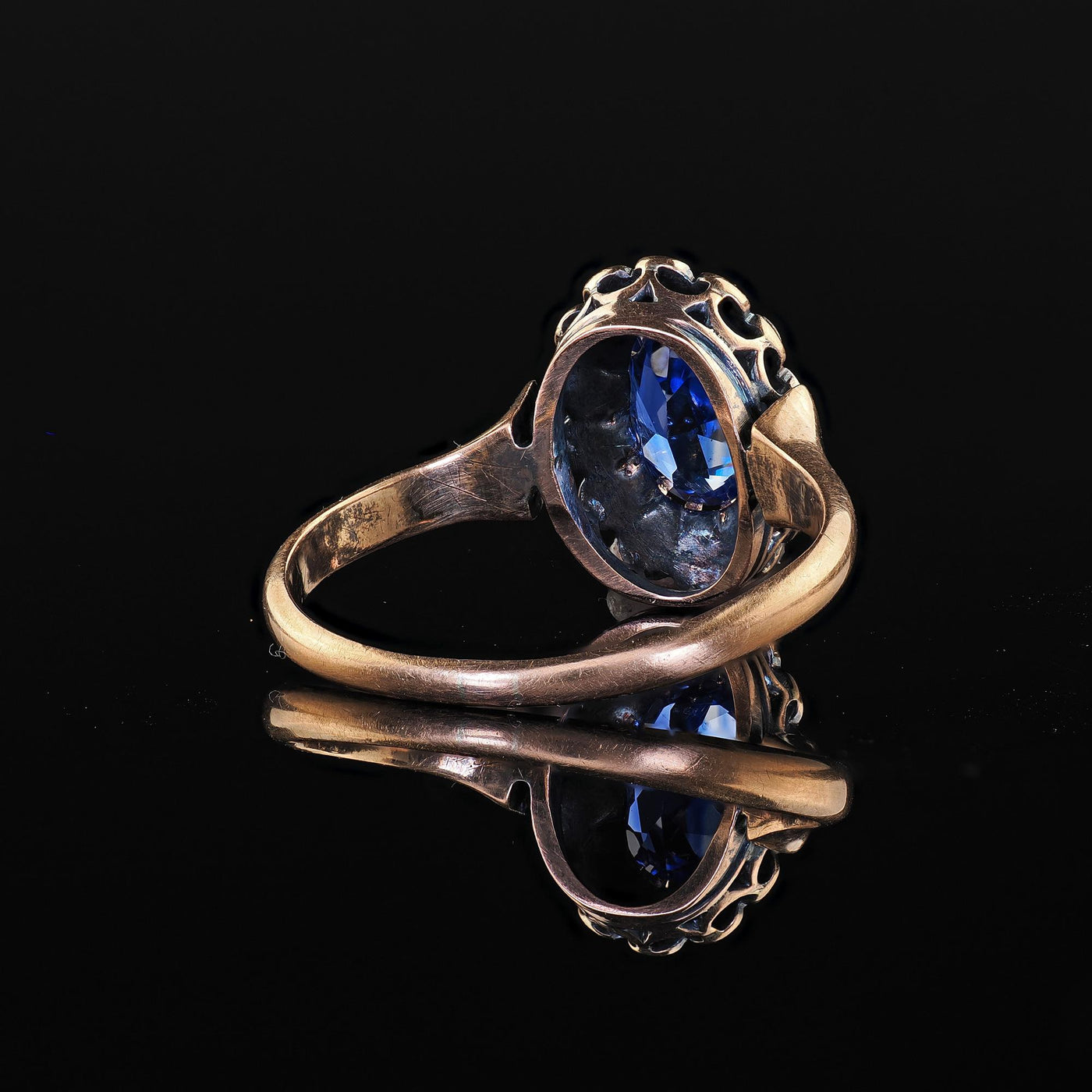 Antique Victorian 18K Rose Gold Sapphire and Diamond Engagement Ring - GIA
