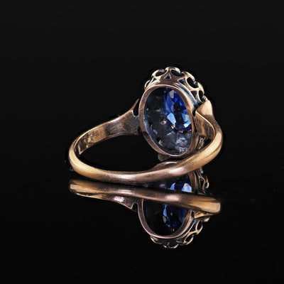 Antique Victorian 18K Rose Gold Sapphire and Diamond Engagement Ring - GIA