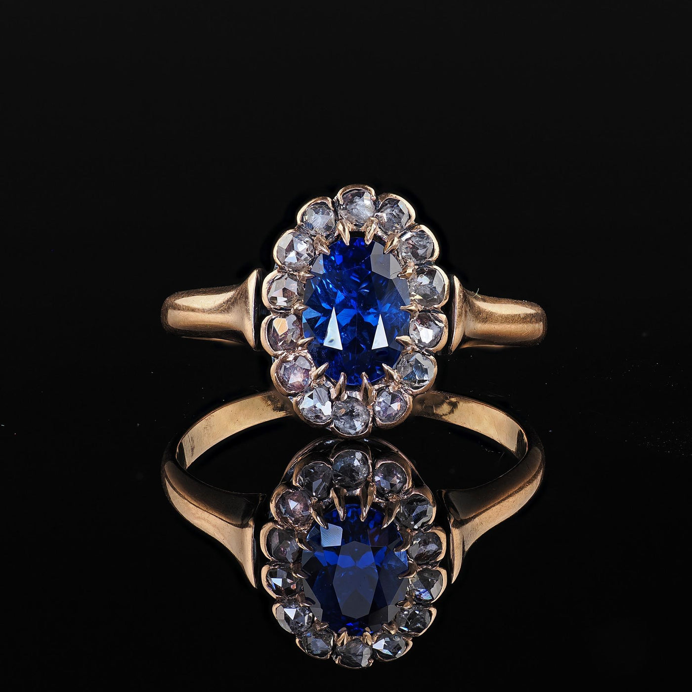 Antique Victorian 18K Rose Gold Sapphire and Diamond Engagement Ring - GIA