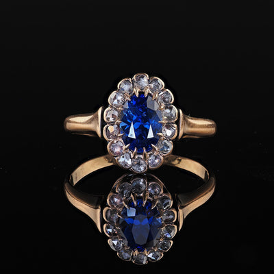 Antique Victorian 18K Rose Gold Sapphire and Diamond Engagement Ring - GIA